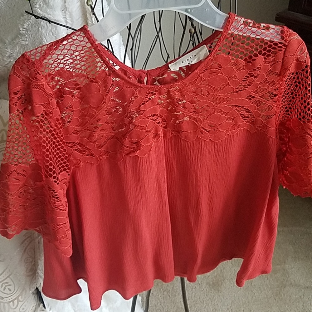 Crop top coral embroidery top